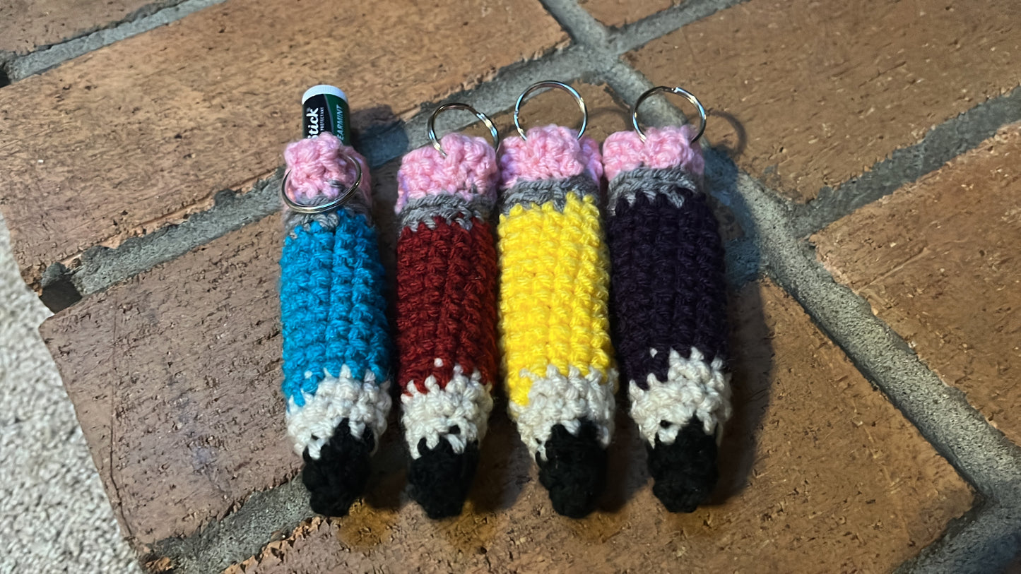 Crochet Pencil Lip Balm Keychain