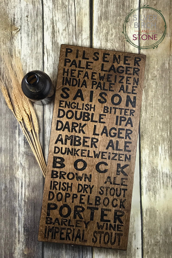 Subway Style Beer Types Wood Sign