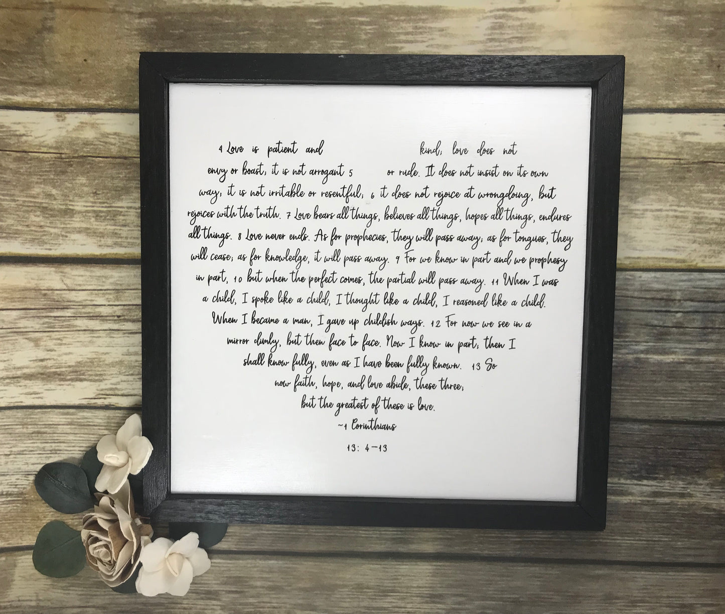 Home Decor Wood Sign. Scriptural Wood Sign: 1 Corinthians 13:4-13 Heart Verse
