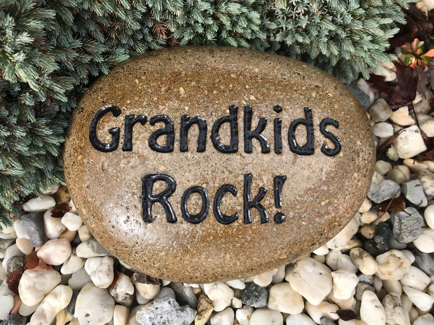 Large Engraved Grandkids Rock! Garden Stone