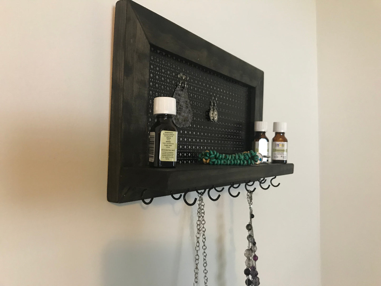 Wall hanging jewelry display. Earring Display. Hanging Necklace Display. Bracelet Shelf Display.