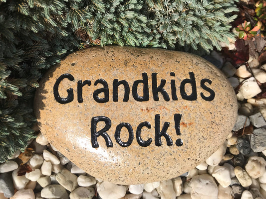 Large Engraved Grandkids Rock! Garden Stone
