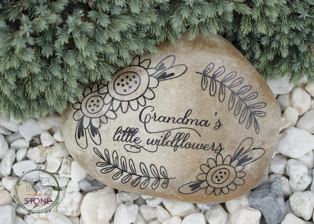 Large Decorative Garden Stone - Grandma's Wildflowers