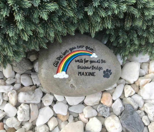 Personalized Medium Pet Memorial Stone - Rainbow Bridge