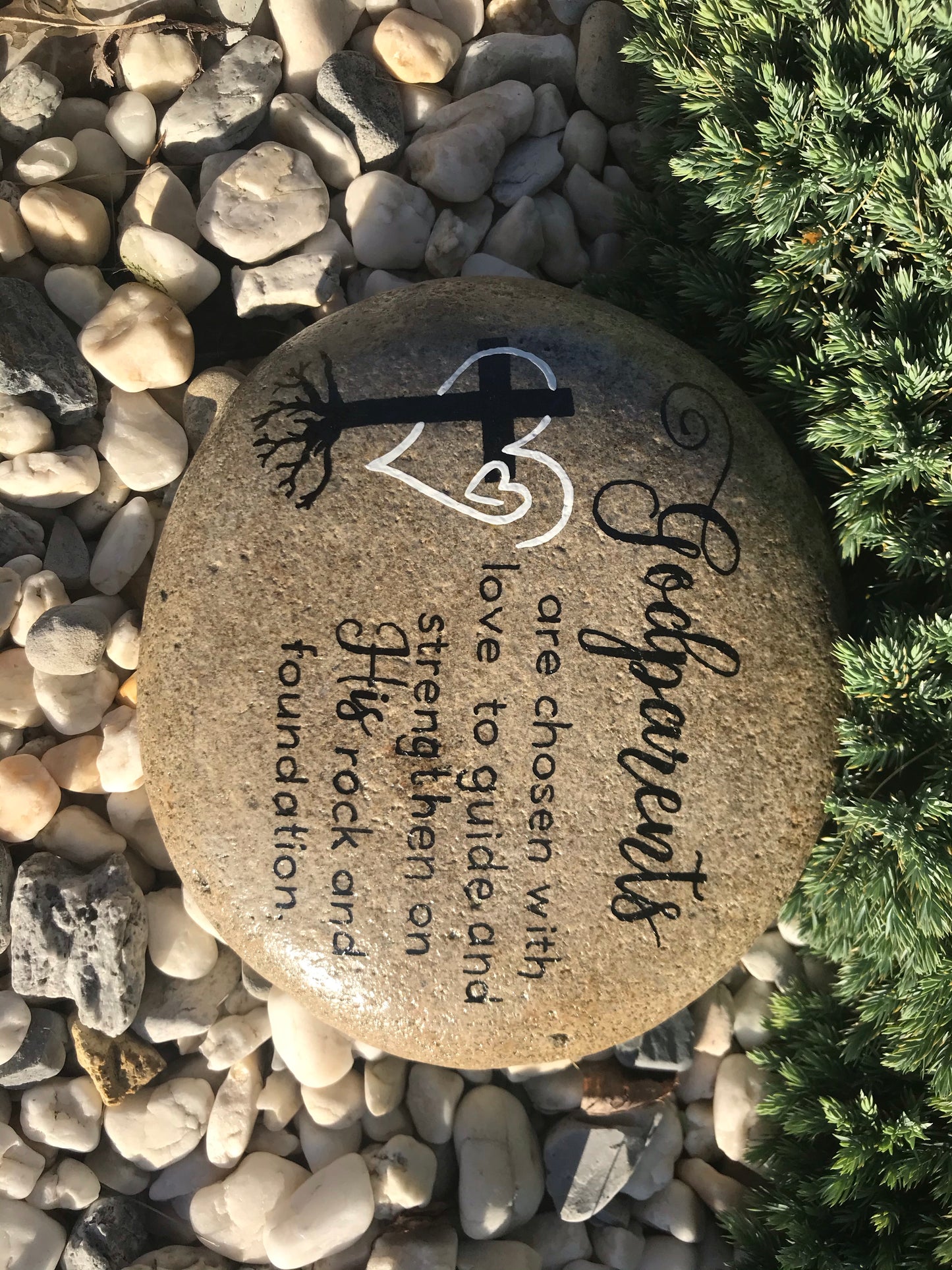 Large Decorative Garden Stone - Godparents in HIS Love