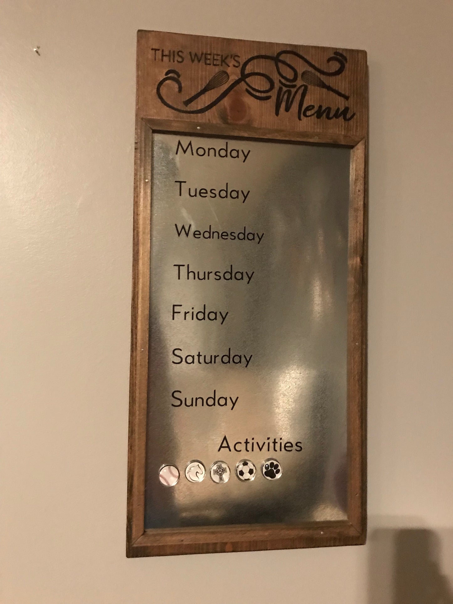 Mini Weekly Menu Board. Dry Erase with Magnetic Activity Tracker.