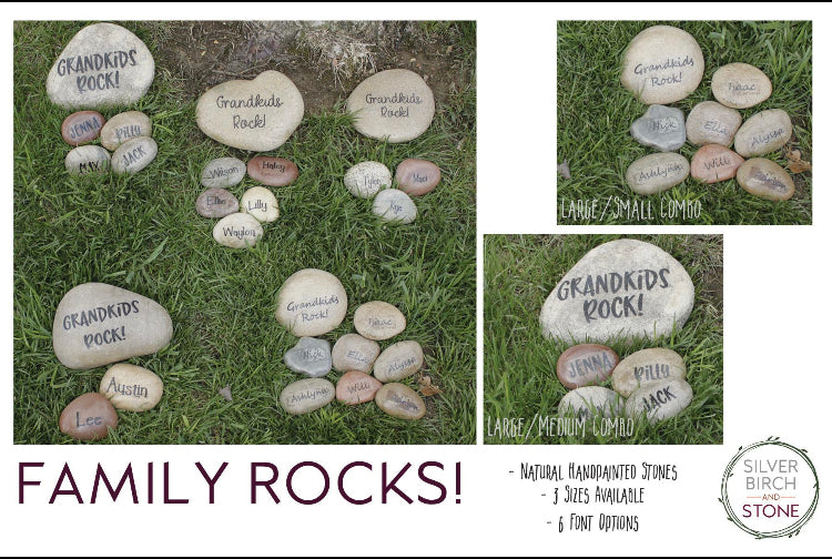 Medium Hand Painted Name Rocks – Silver Birch & Stone